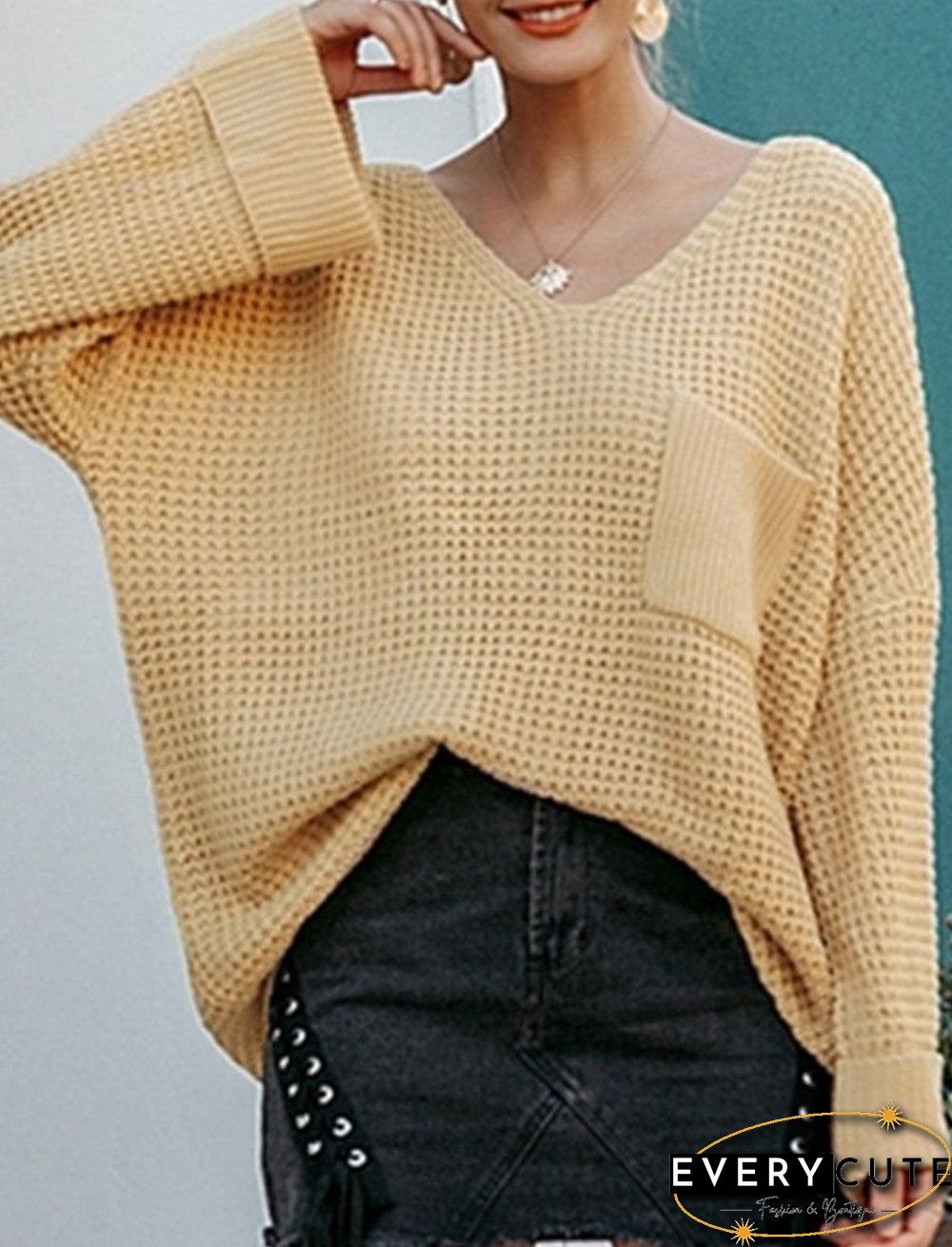 Casual Soft Pocket V-neck Long Sleeve Pullover
