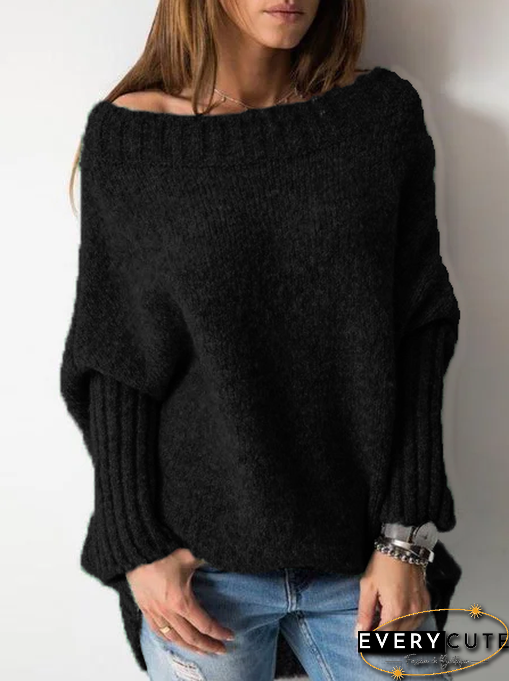 Casual Shift Plain Knitted Sweater