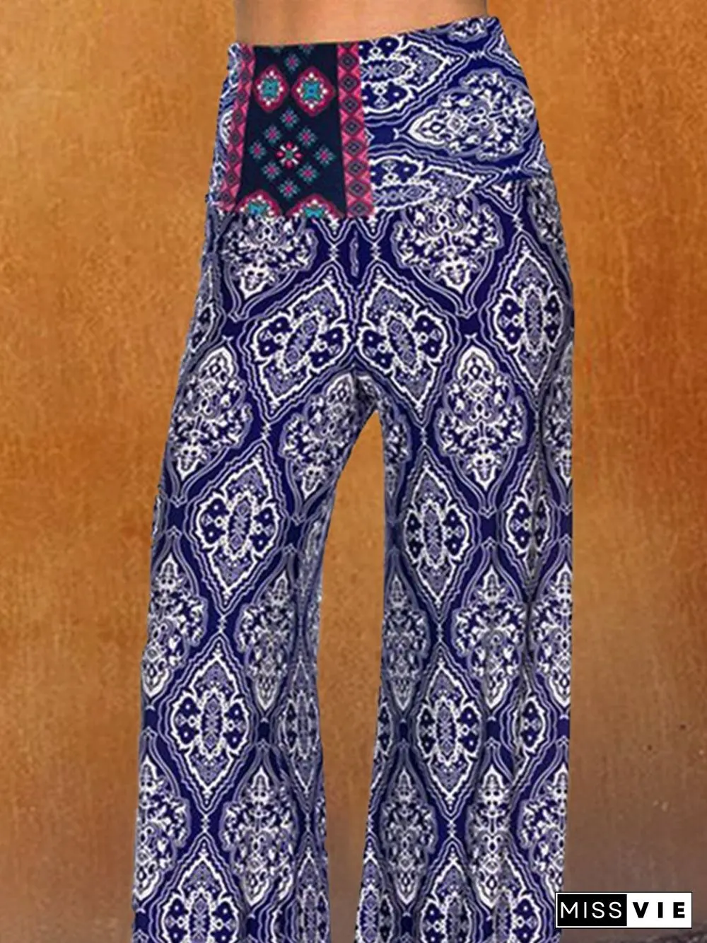 Paisley Shift Printed Cotton-blend Boho Blue Pants
