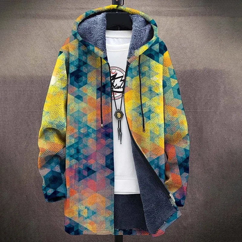 Retro Geometric Gradient Art Plush Thick Long Sleeve Jacket