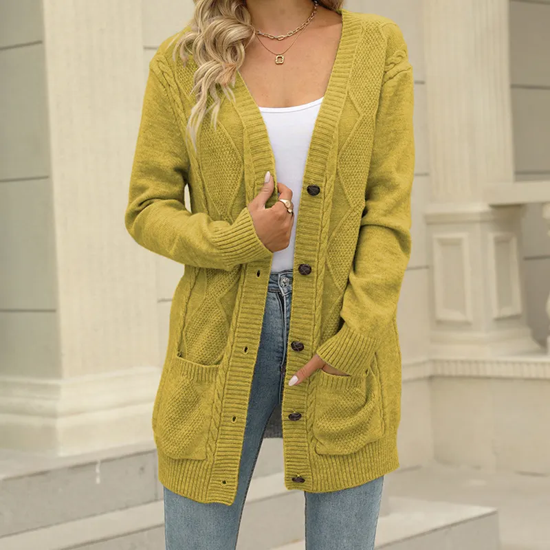 Athvotar Athvotar Long Coat Women's Long Dress Long Female Solid Color Mah-Button Cardigan Long-Sleeved British Style