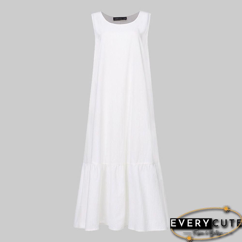 Women Solid Color Sleeveless Swing Long Dress Casual Elegant Loose Party Maxi Dress Plus Size Vestidos