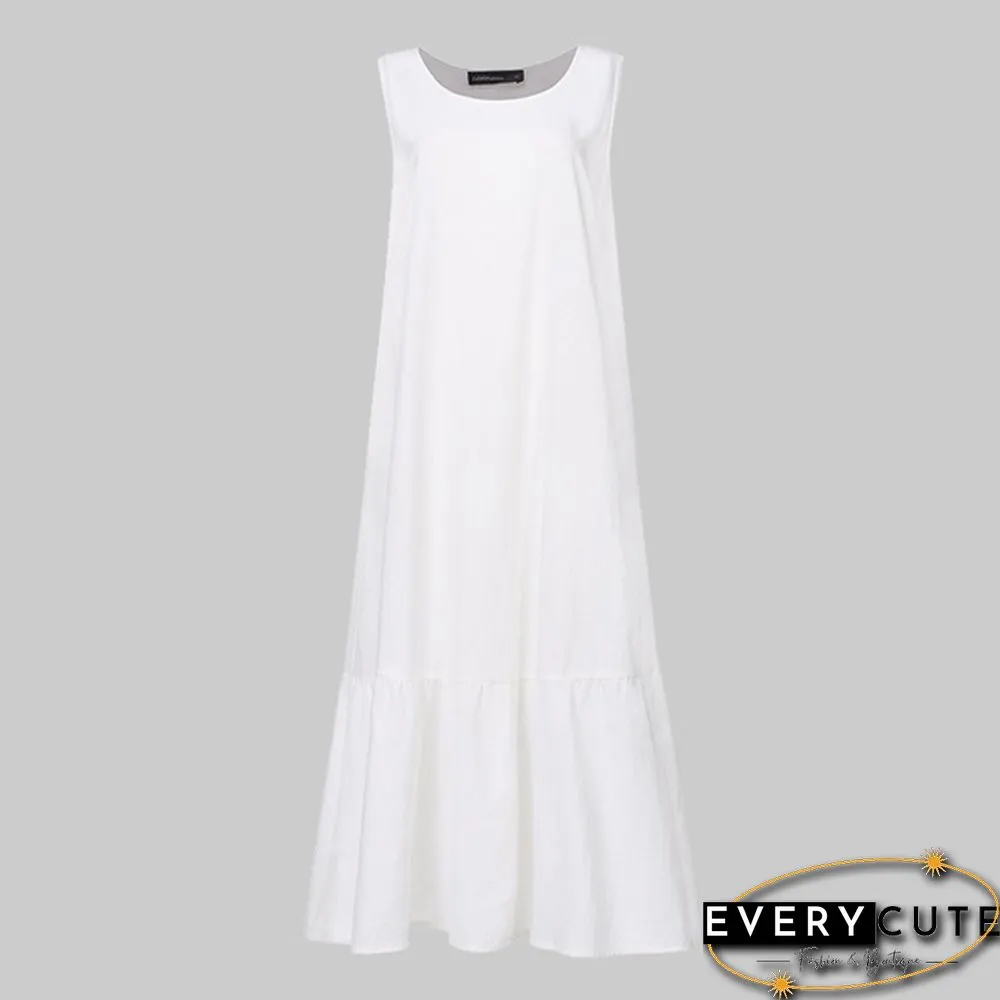 Women Solid Color Sleeveless Swing Long Dress Casual Elegant Loose Party Maxi Dress Plus Size Vestidos