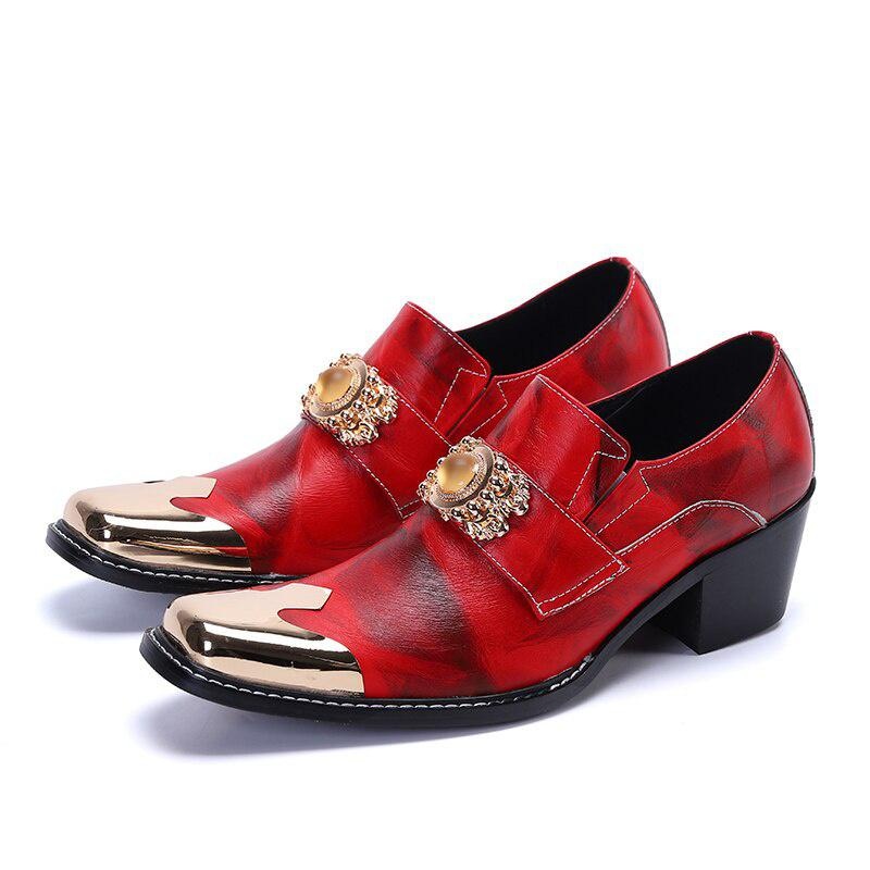 GOOSHOE Italiano Mens Shoes Leather Chunky High Heels Oxford Red Formal Shoes Sapato Masculino