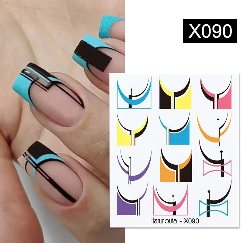 Harunouta Black Brush Color Block Nail Water Decals Valentine Geometric Lines Manicures Charms Sliders Nail Art Decoration Tips
