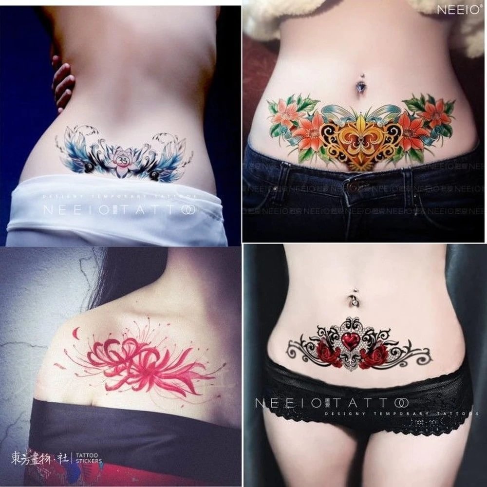 Sdrawing 4/5/9/10/18 PIeces Long Lasting Blue Flower Jewelry Tattoo Sticker Sexy Belly Block Scar Stretch Marks Waterproof Tattoo Sticker 715-1