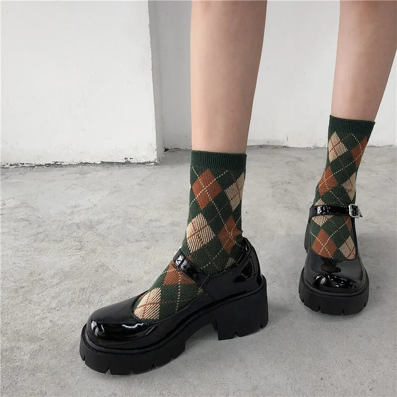 Women Patent Leather Pumps Spring Autumn Mary Jane Shoes Women's Buckle Strap High Heels Retro Platform Lolita Heels 2021