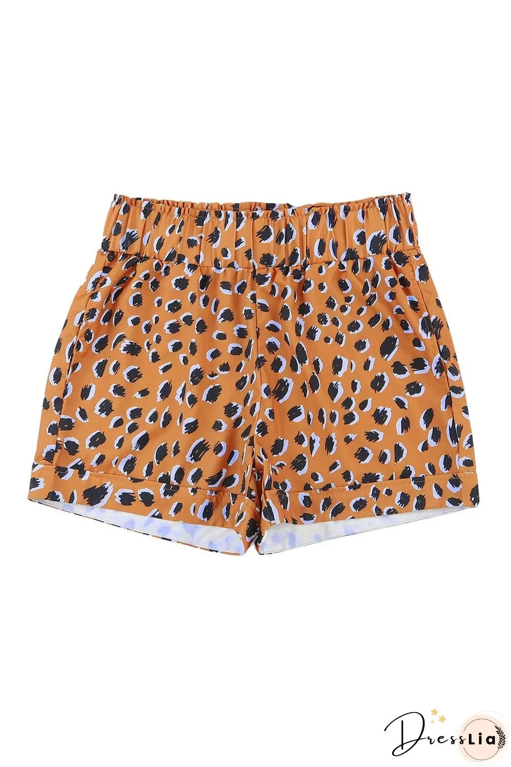 Leopard Print Ruffle Brown Shorts with Elastic Waistband