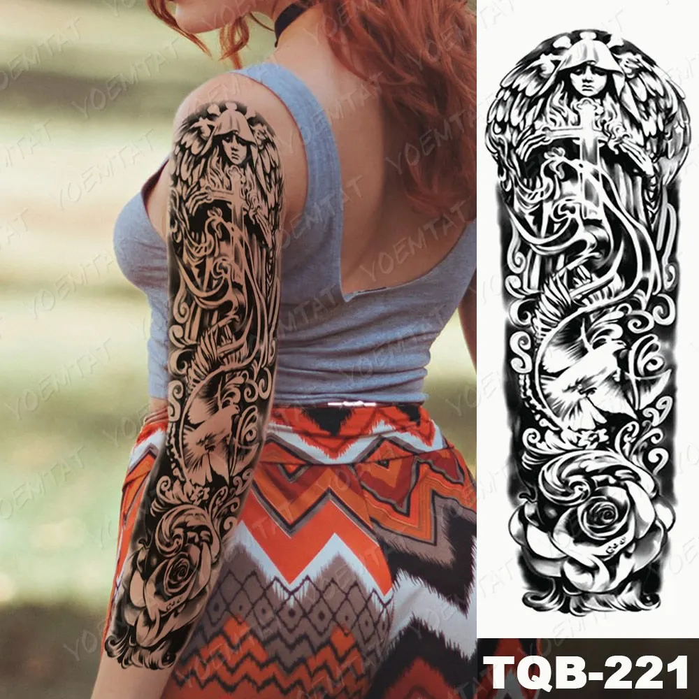 Large Arm Sleeve Tattoo Owl Angel Rose Waterproof Temporary Fake Tatoo Sticker Skull Fox Wings Men Women Full Totem Tatto Artes