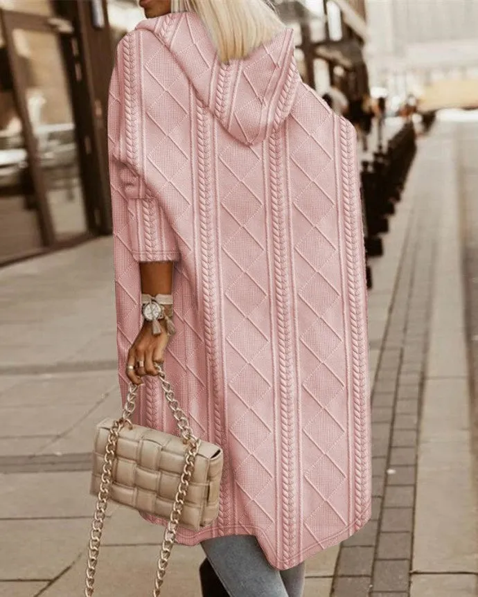 Brownm Twisted Texture Hooded Mid-length Trench Coats