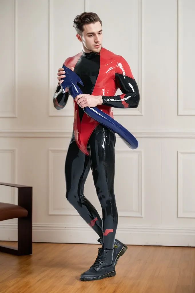 Men Latex Catsuits Devil May Care Inflated Tail Anime Red cosplay