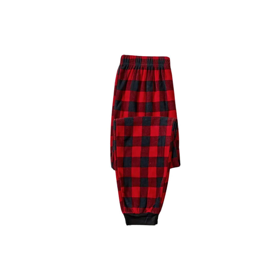 "Family Christmas 2024" and Santa Hat Printed Red & Black Plaid Family Matching Pajamas