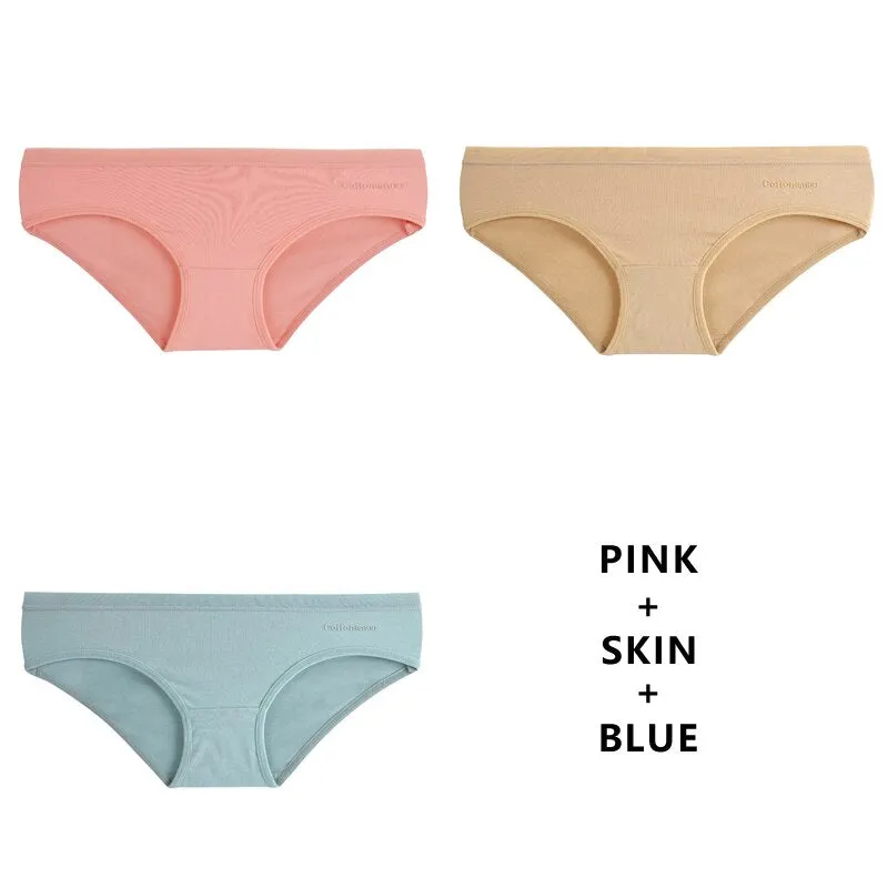 TERMEZY 3PCS Women Sexy Panties Cotton Underwear Solid Briefs Girls Low-waist Lingerie G String Soft Breathable Intimates XXS-L