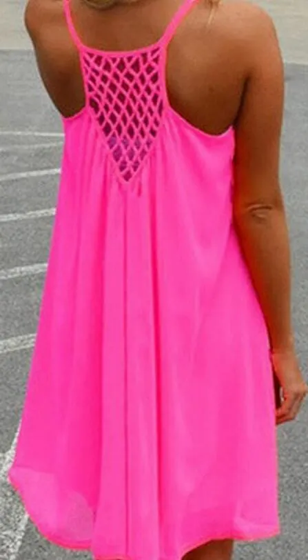 CUHAKCI Chiffon Mini Dress Women Summer Beach Sleeveless Fluorescence Female Clothing Loose