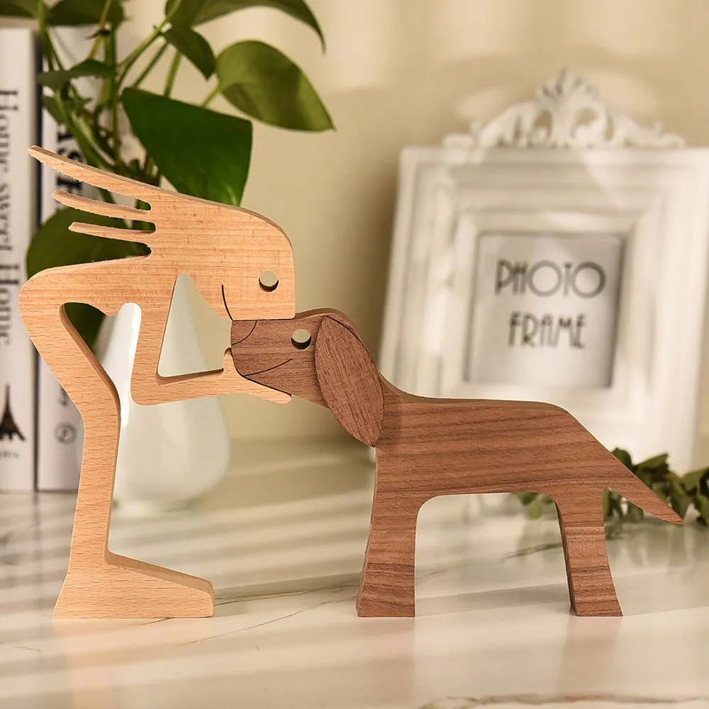 Family Puppy Wood Dog Craft Figurine Desktop Table Ornament Carving Model Creative Home Office Decoration Love Pet sculpture 515-1