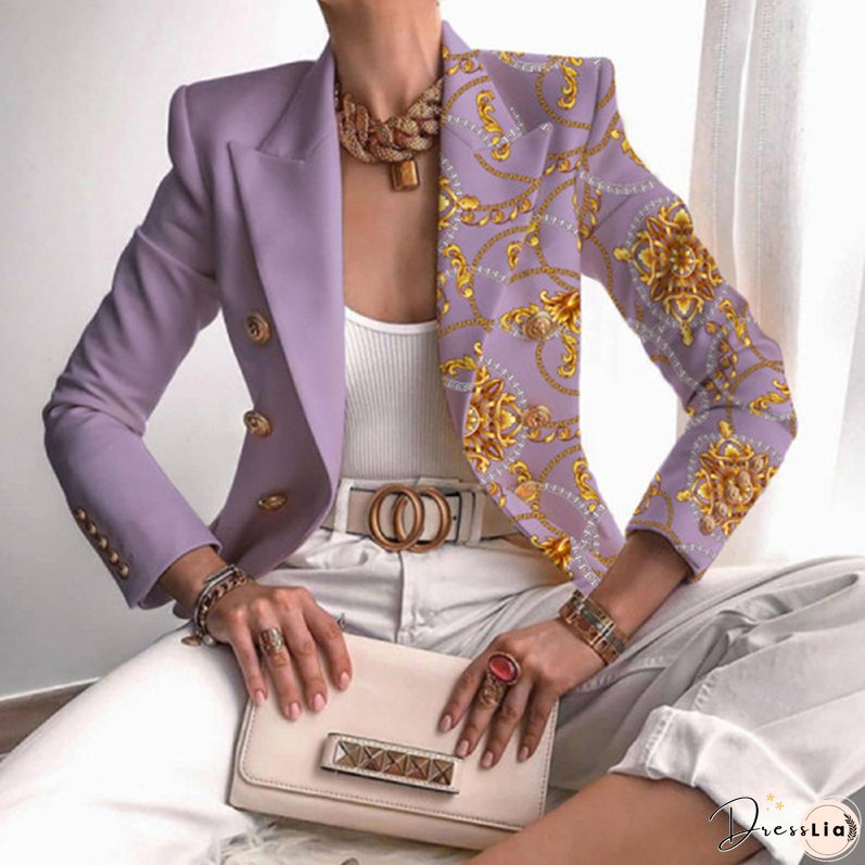 Fashion Print Casual Jacket Long Sleeve Elegant Lapel Blazers