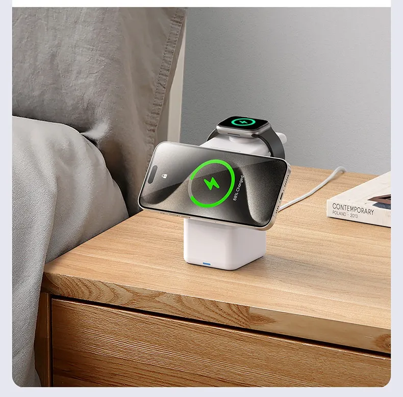 4 in 1 Magnetic Radio House Creative Gift Apple Watch Earphones Wireless Charger
