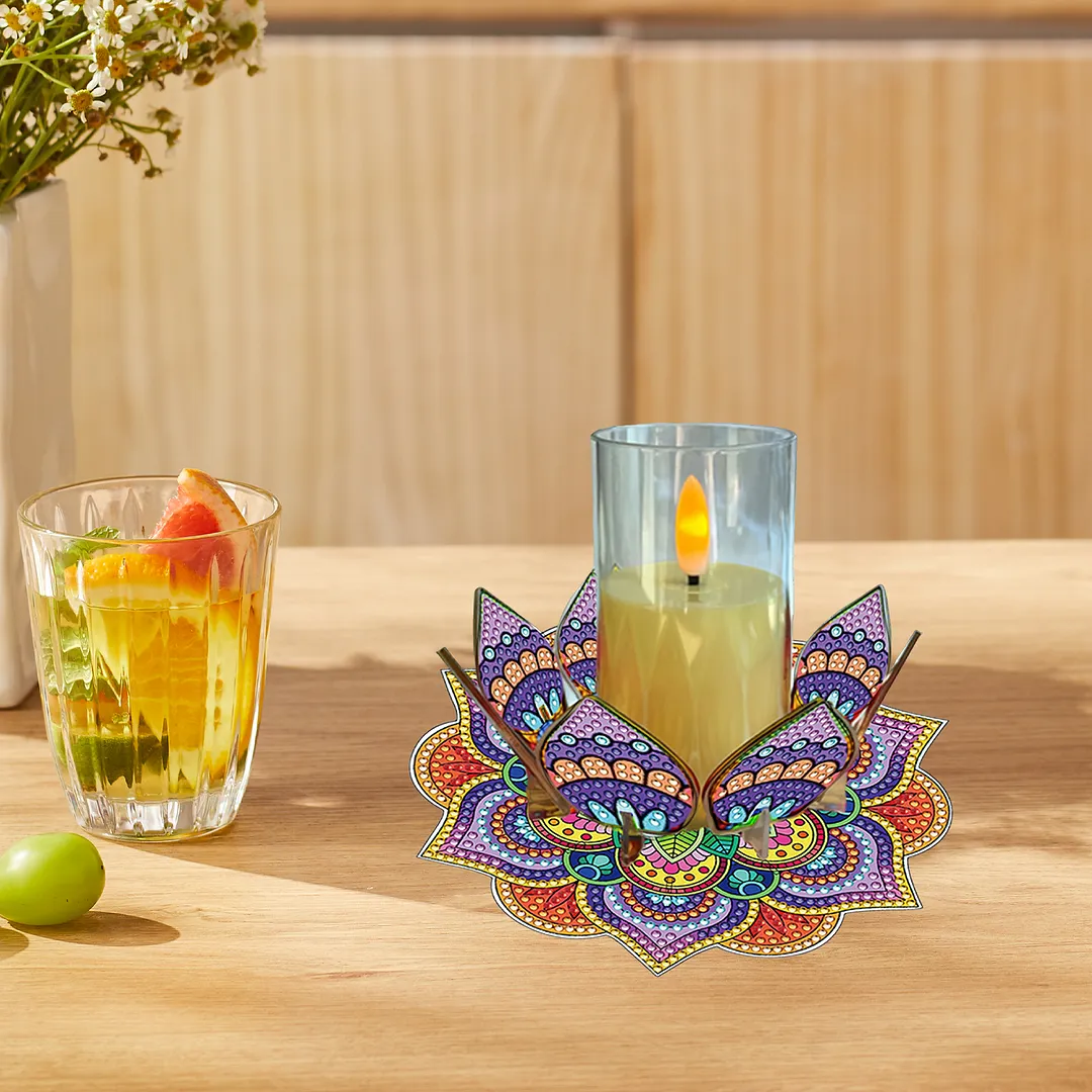 Mandala Lotus-D Acrylic DIY Diamond Painting Candle Holders Without Candles Crystal Painting Tealight Candle Stand Table Centerpiece for Adults Beginners Home Party Decor