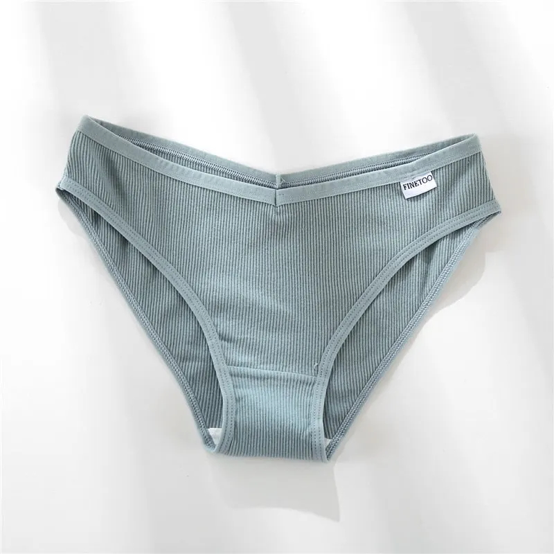 FINETOO Women's Underpants Soft Cotton Panties Girls Solid Color Briefs Striped Panty Sexy Lingerie Female Underwear M-XL Panty