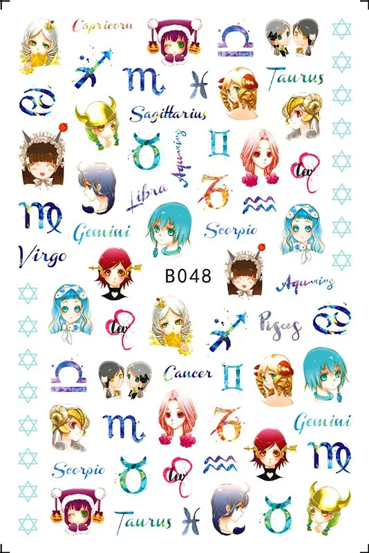 Fashion Nail Art Sticker Cartoon 12 Constellation DIY Decals Options Manicure Design Self Adhesive Sticker for Nails Decoration