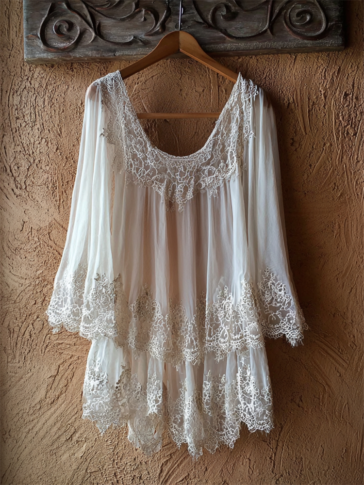 Boho Classy Lace Layered Flowy Linen Tunic elevenforest