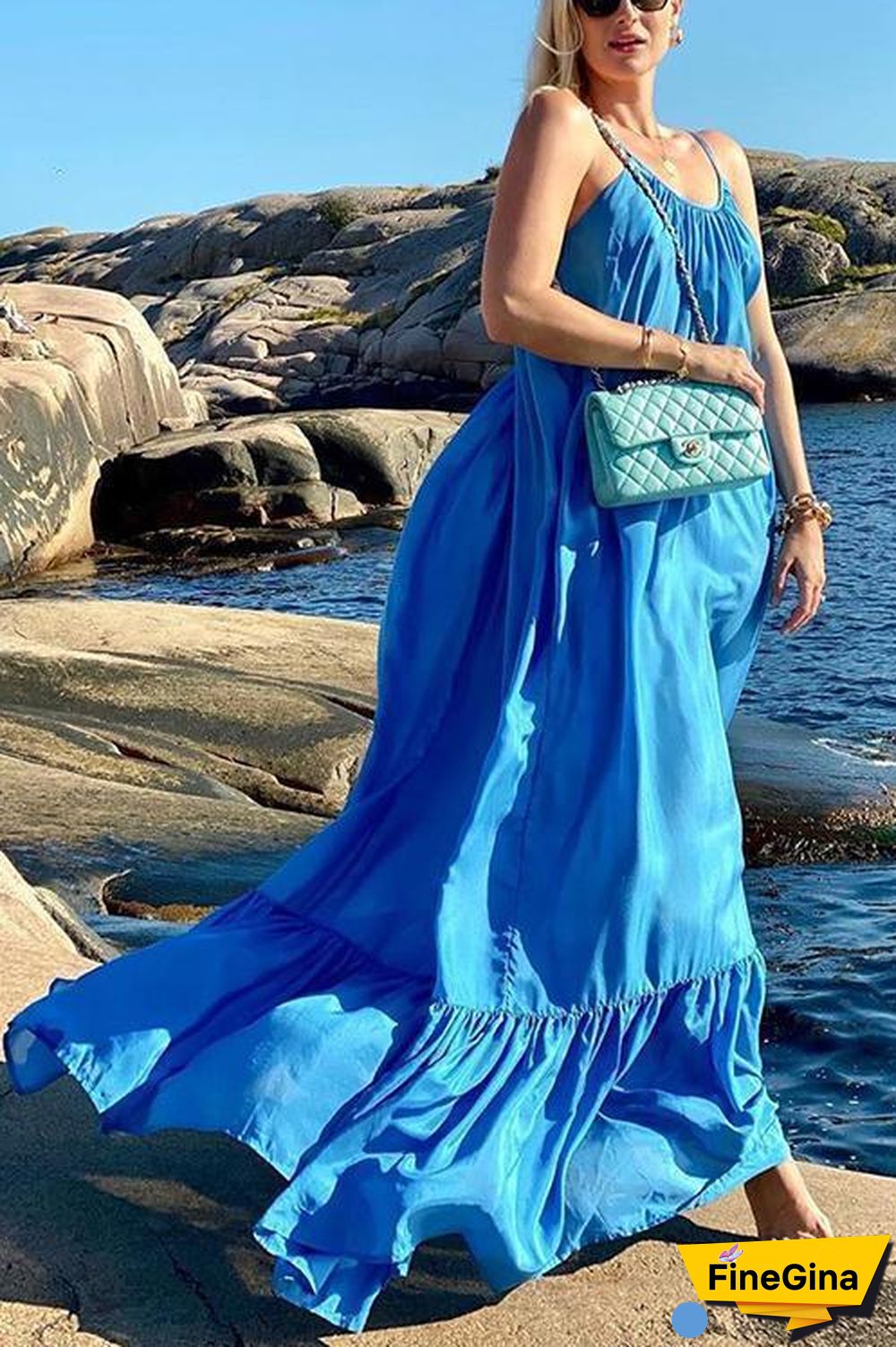 Ruffles Hem Slip Maxi Dress