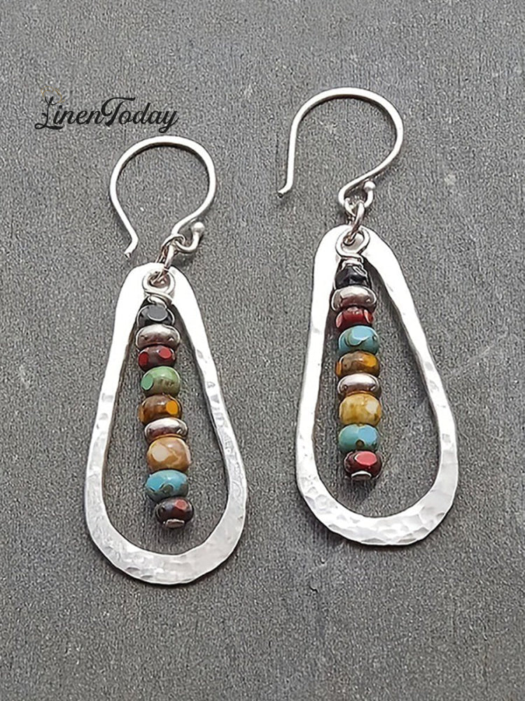 Handmade Multicolor Beads Teardrop Pendant Earrings Silver / One Size