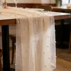 Pearl Gauze Table Runner 120 Inch 10 FT Tulle Shabby Chic Semi Sheer Cheese Cloth Fabric Runner for Wedding Party Baby Shower Birthday