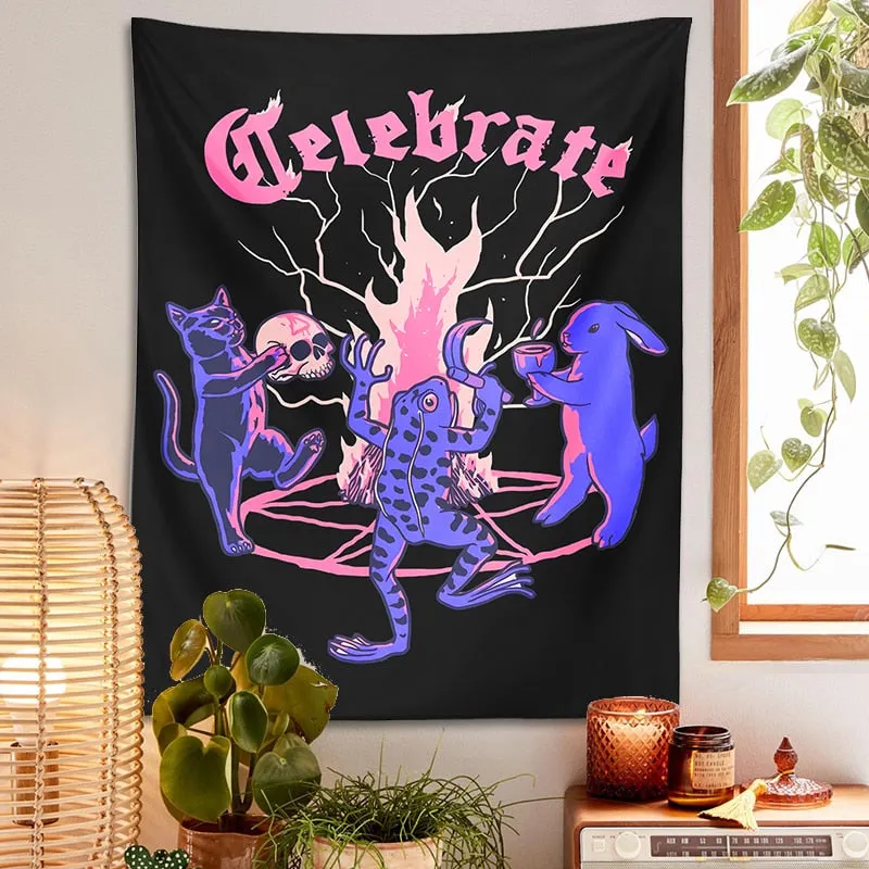 Cute Cat Tapestry Wall Hanging Rainbow Sun Aesthetic frog rabbit Room Decor Tapestries Children's room Girls Dorm Hoom Decor