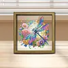 Diamond Painting Wooden Double-Sided Dragonfly and Flowers Ornaments Kit with Photo Frame Desktop