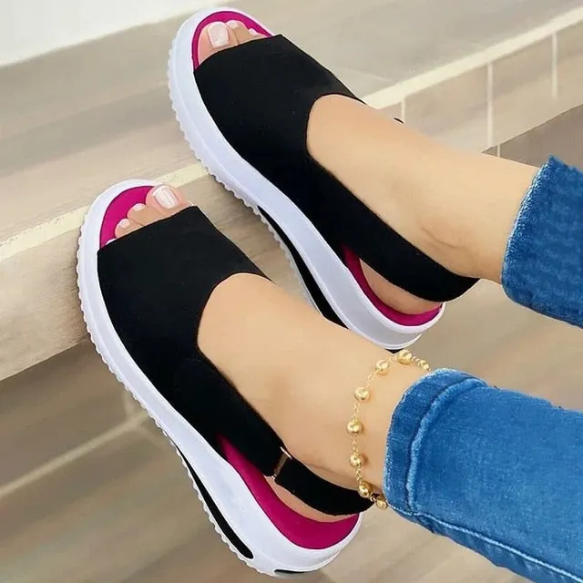 Summer Fashion Women's Wedges Sandals Beach Casual Female Platform Peep Toe Shoes Slingback Lady Mixed Colors Buckle Sandals