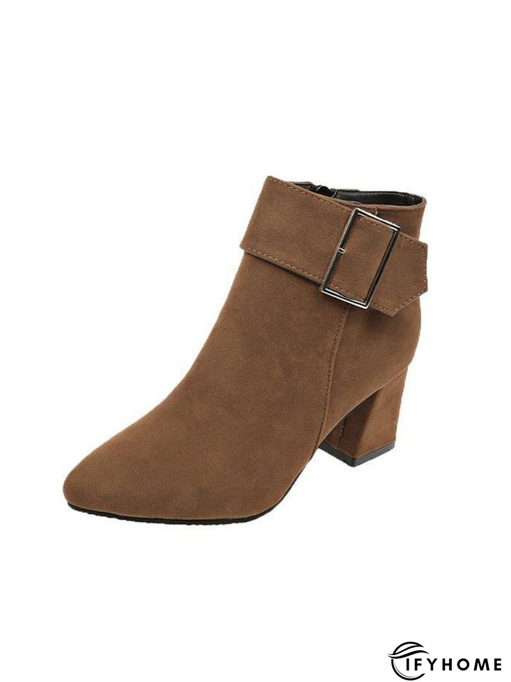 Belt Buckle Chunky Heel Pointed Toe Booties | IFYHOME
