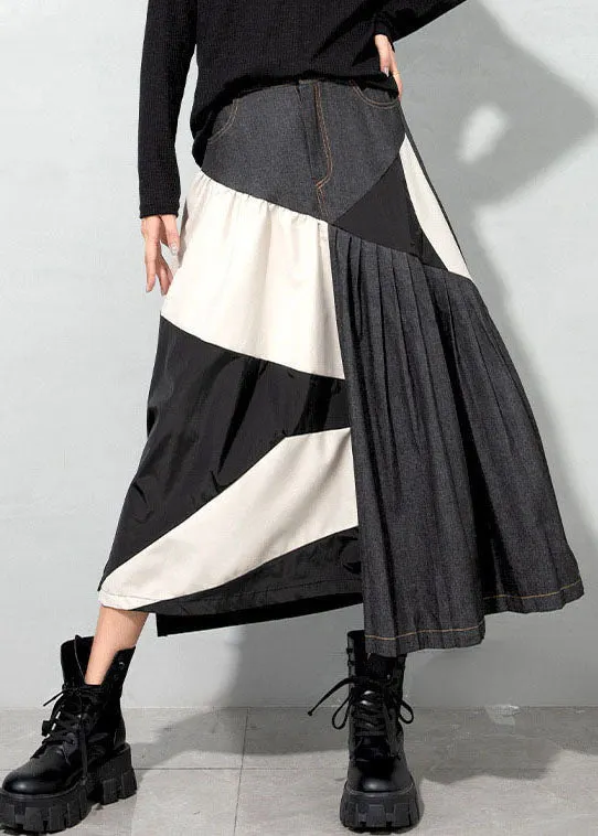 Handmade Light Blue Asymmetrical Patchwork denim Skirts