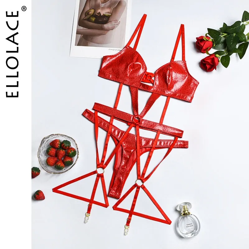 Ellolace Pvc Fetish Lingerie Bandage Bodysuit Women Porn Sissy Hollow Out Erotic Costumes Sexy Night Bodycon Black Body Teddies