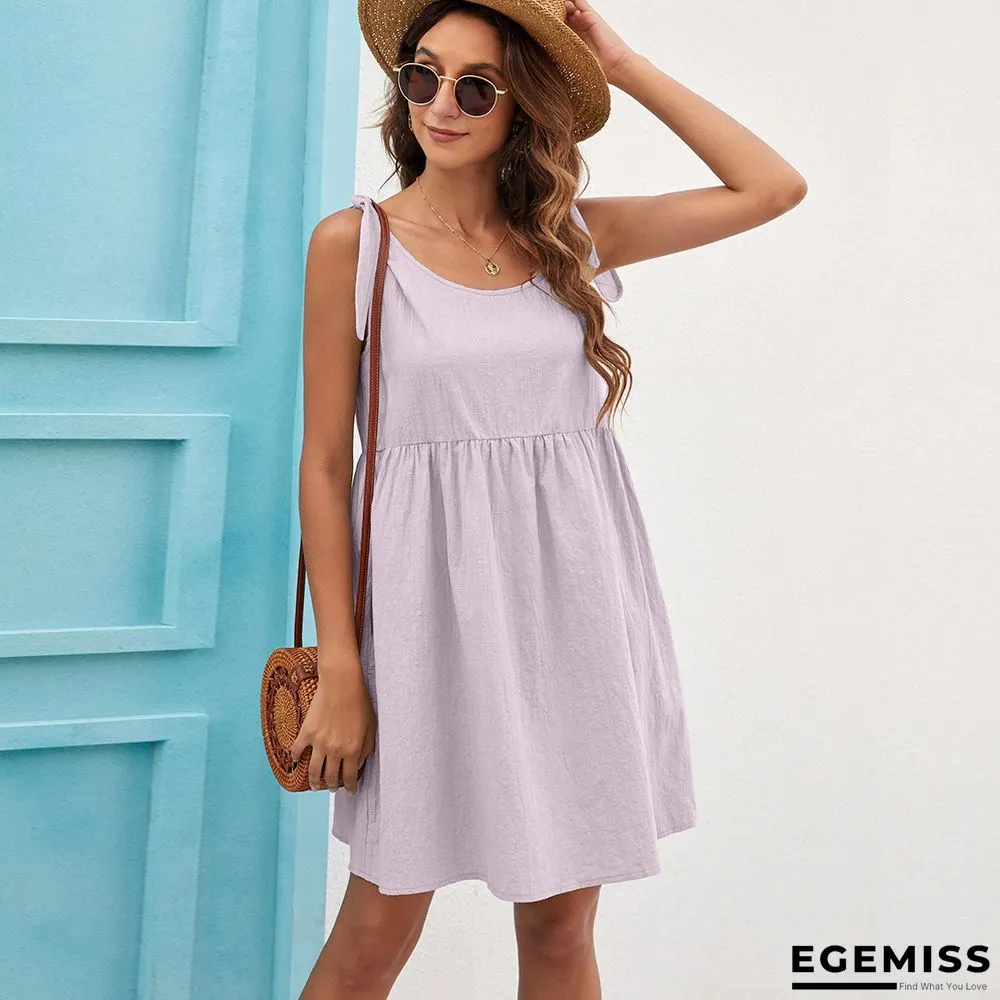 Casual Bandage Cotton and Linen Dress Linen | EGEMISS