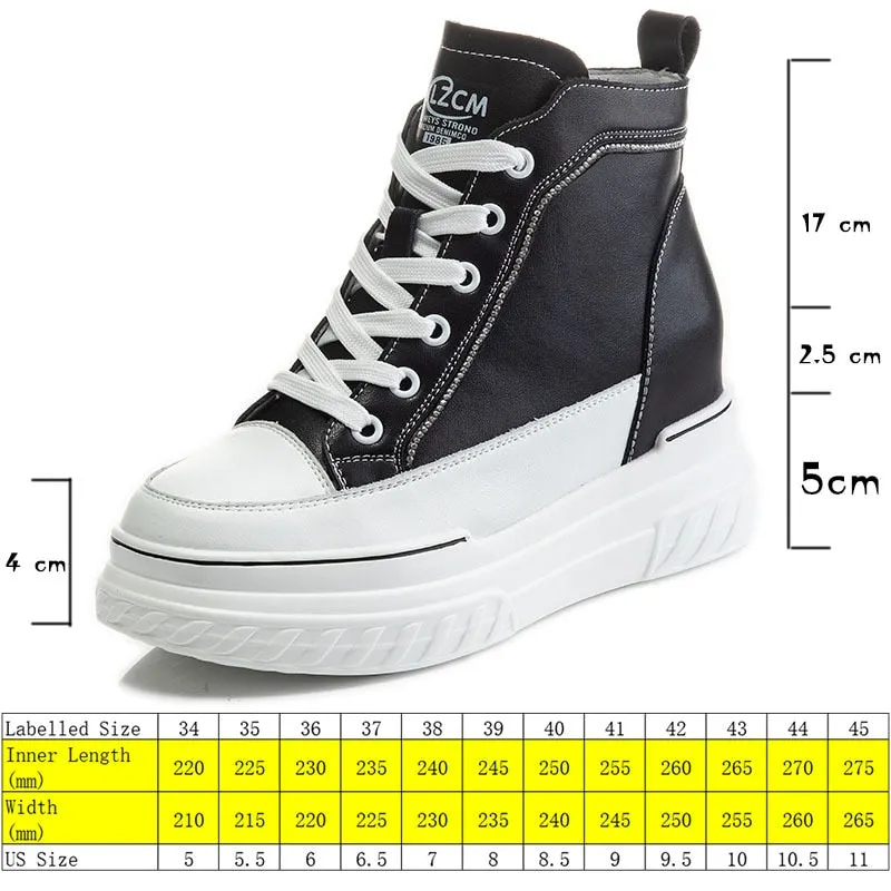 Fujin Platform Wedge Sneakers Chunky Shoes Hidden Heel Increaded Height 7.5cm Za Fashion Women Casual Shoes Genuine Leather