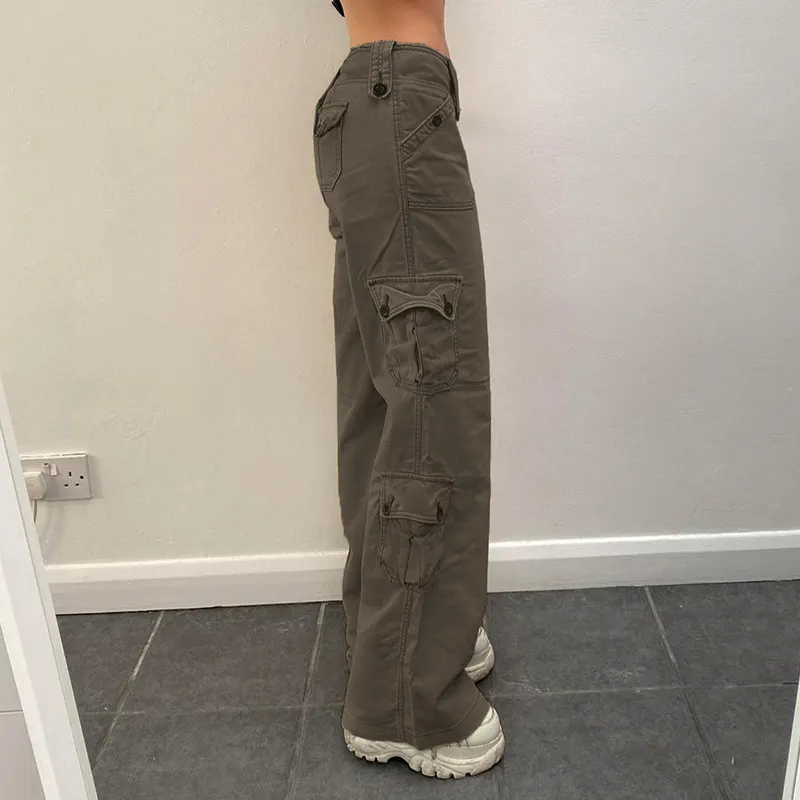 Nigikala Nigikala Girls Fried Street Straight Tube Casual Pants Street Retro Wind Irregular Large Pocket Wide Belt Set