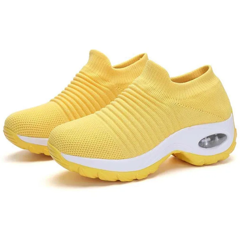 Women Sneakers Thick Bottom Wedge Shoes Women Platform Sports Shoes Elastic Fabric Sock Women Casual Shoes Red Tennis Female