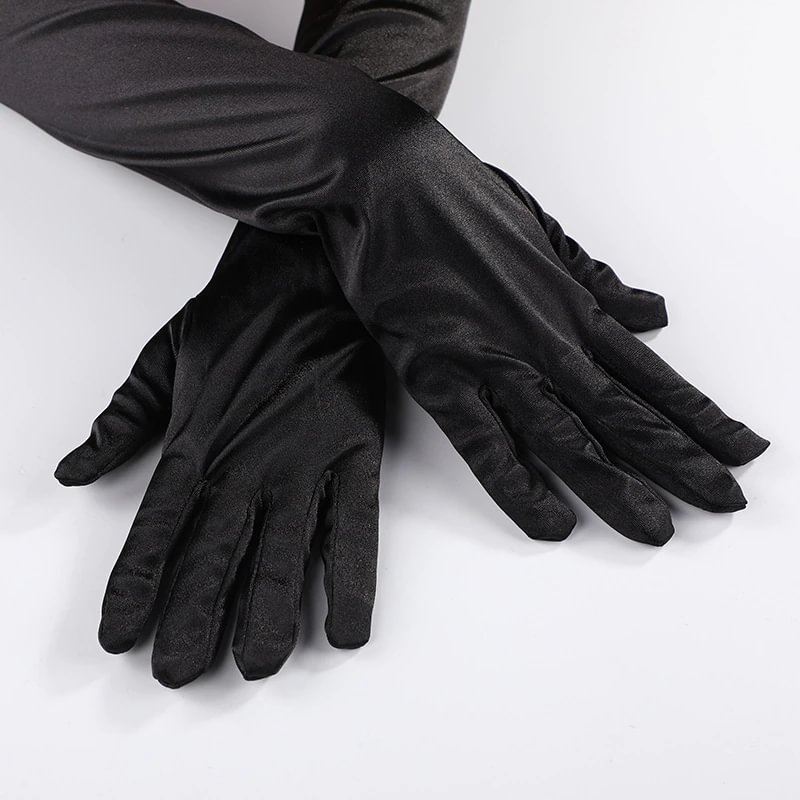 Billionm OJBK Women Classic Satin Finger Long Gloves Opera/Elbow/Wrist Stretch Gloves Halloween Cosplay Solid Color Party Arm Warmer 2022