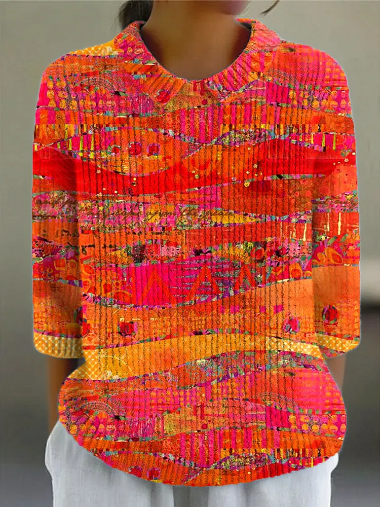 Women's Vintage Abstract Geometry Art Print Casual Pullover Sweater