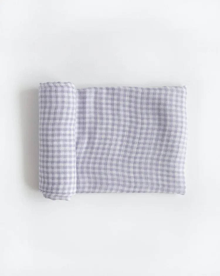 Deluxe Muslin Swaddle Blanket - Lavender Gingham