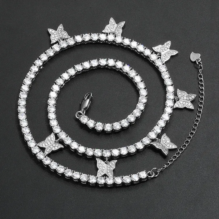 Iced Out 7 Butterflies Tennis Chains Necklaces Hip Hop Bling Bling