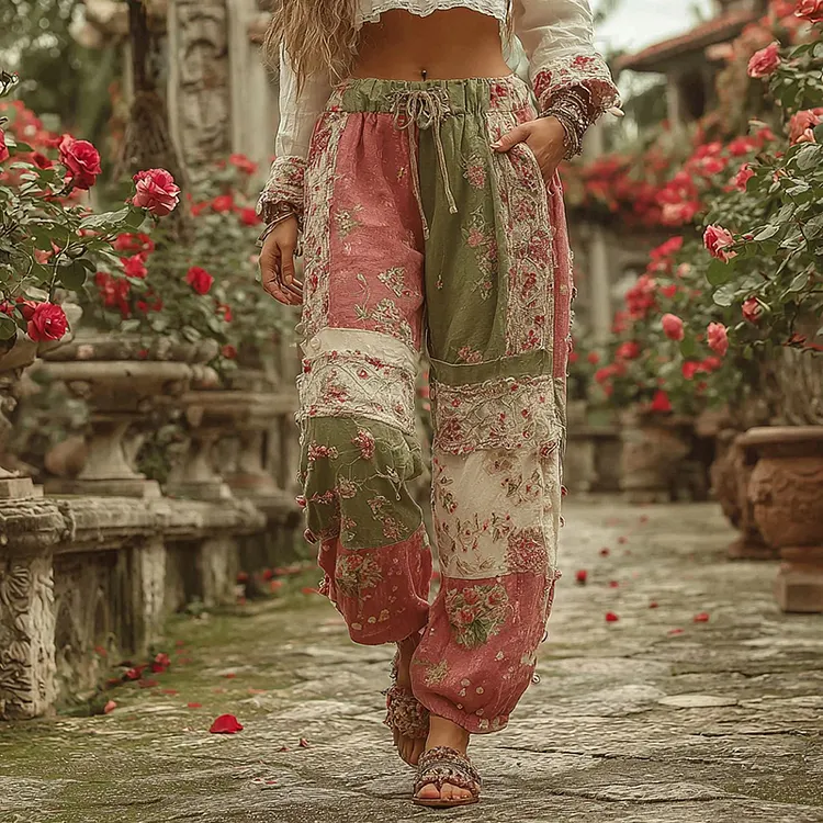 Women's Retro Floral Art Casual Pants