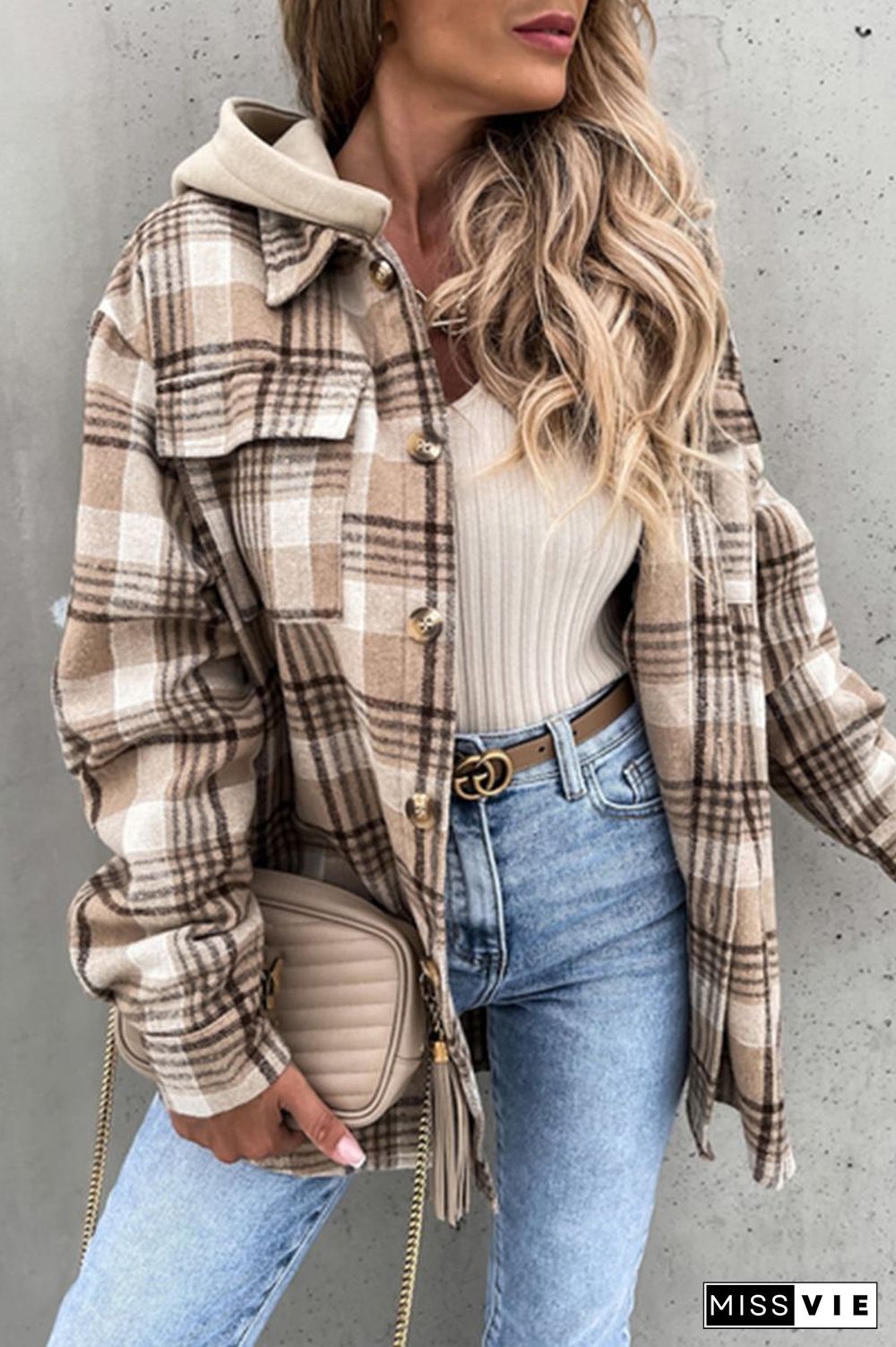 Oversizd Fit Button Up Hoodies Casual Multi Colored Hooded Flannel Shirt