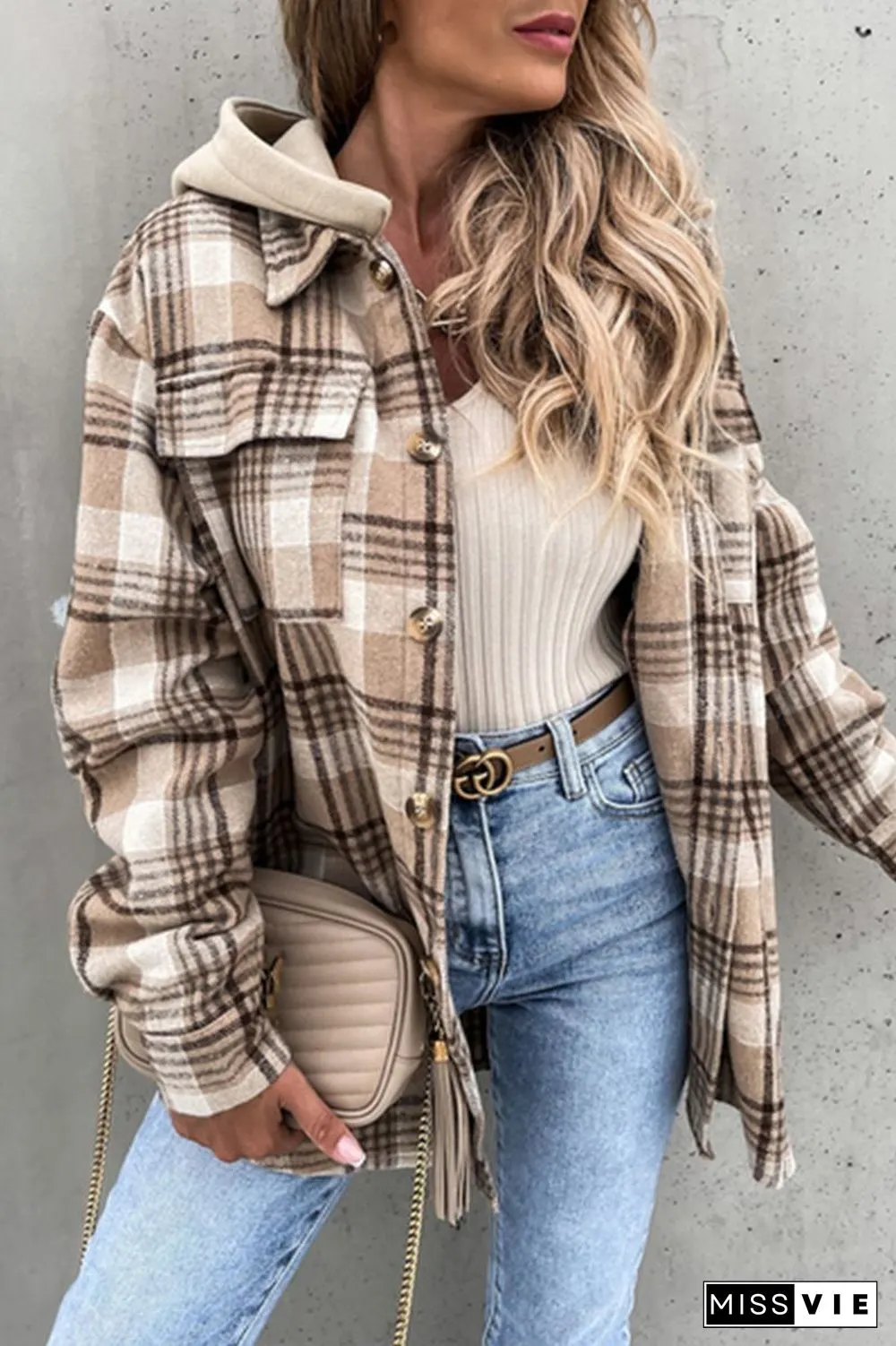 Oversizd Fit Button Up Hoodies Casual Multi Colored Hooded Flannel Shirt
