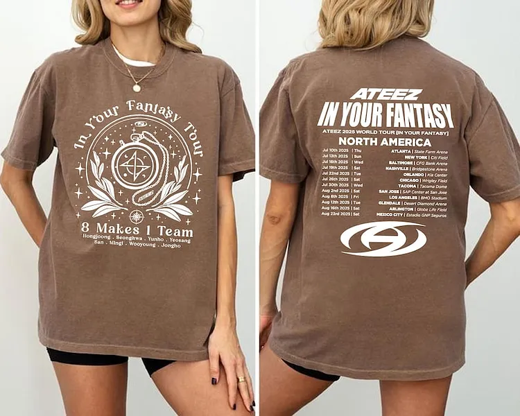 Ateez 2025 World Tour In Your Fantasy 8 Makes 1 Team Tour T-Shirt