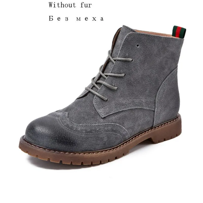 women shoes 2021 spring genuine leather Female short boots  suede women booties  British lace retro trend women naked boots
