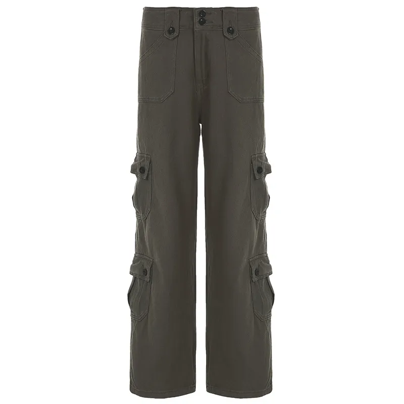 Nigikala Nigikala Girls Fried Street Straight Tube Casual Pants Street Retro Wind Irregular Large Pocket Wide Belt Set