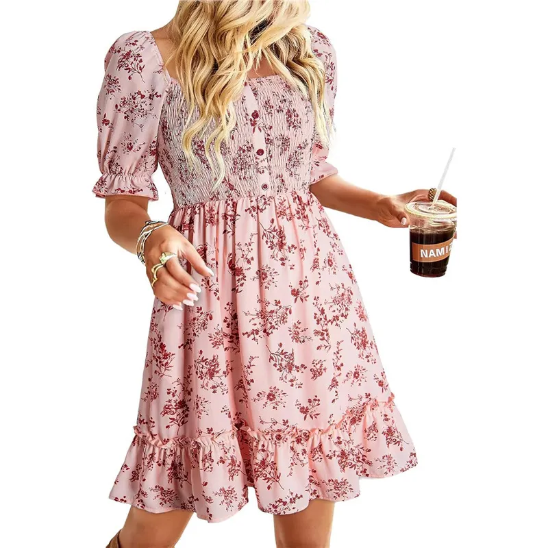 Athvotar Athvotar Women's Summer New New Ocean Bubble Bubble Sleeves Crush Flower Dresses Women's Dress