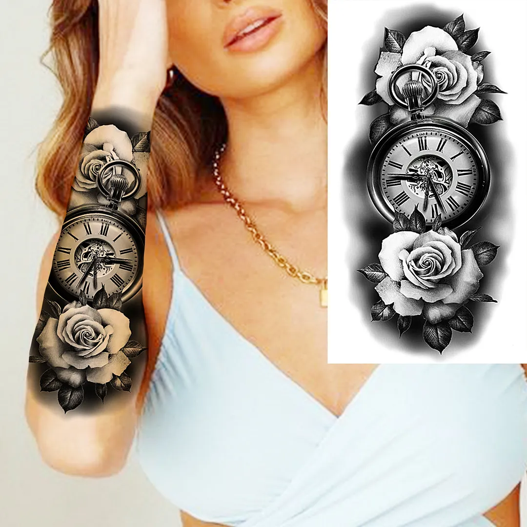 Sdrawing Skull Halloween Skeleton Temporary Tattoo For Men Adults Realistic Lion Tiger Wolf Scary Fake Tattoo Sticker Forearm Tatoo